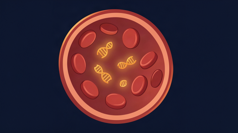 Ilustración de portada: Un análisis de sangre avisó de la recaída de mama 8 meses antes — en 17 de 18 casos positivos: qué dice (y qué no dice) el ctDNA sin biopsia de tejido